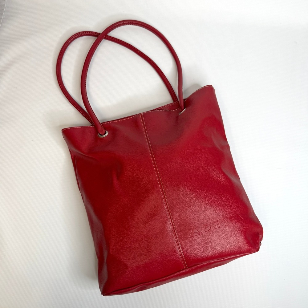 FLAWED Delta Airlines Red Pebbled PVC Tote Bag Shoulder Purse Vitronic Attendant